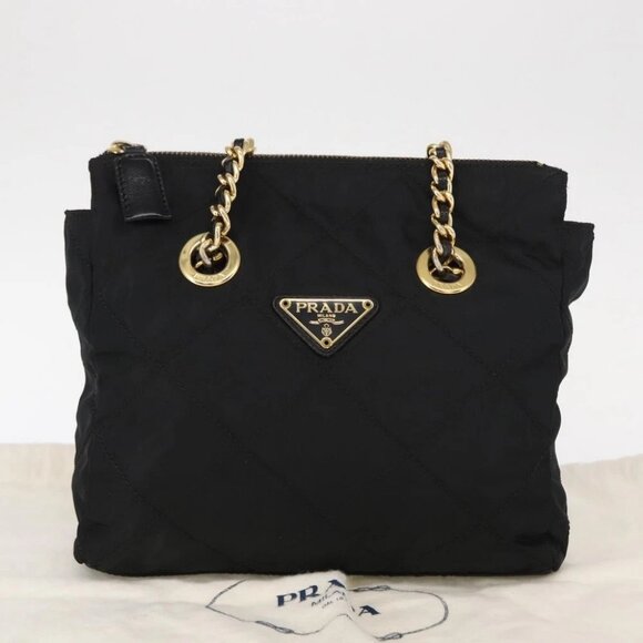 PRADA Chain Shoulder Bag Nylon Black Gold Auth - Picture 2 of 15